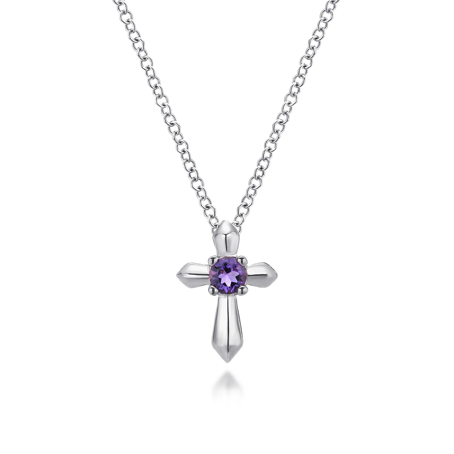 Round Amethyst Cross Necklace