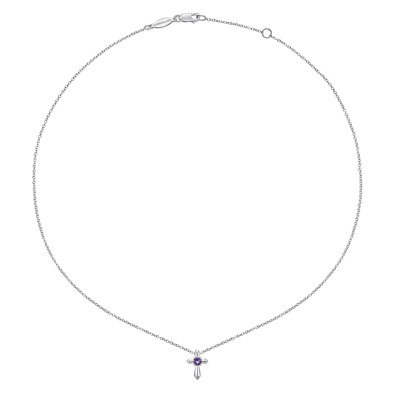 Round Amethyst Cross Necklace in Sterling Silver, photograph 2