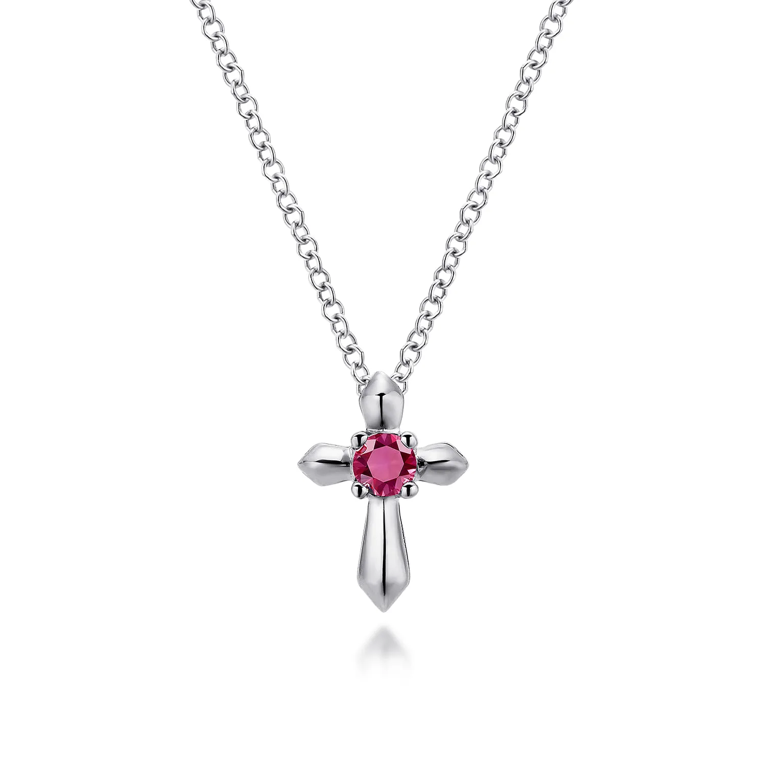 Round Ruby Cross Pendant Necklace