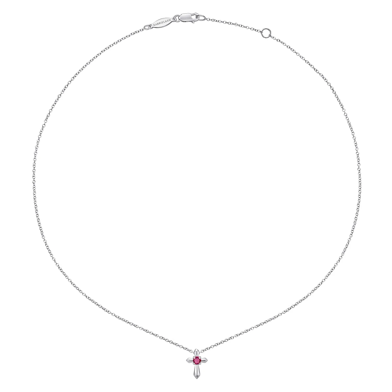Round Ruby Cross Pendant Necklace in Sterling Silver, photograph 2