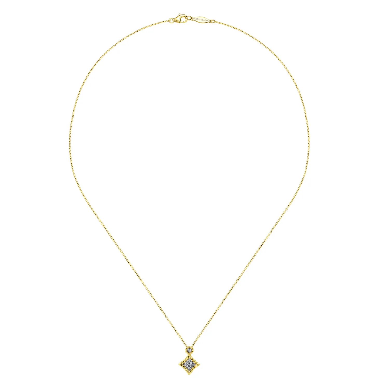 18 inch Twisted Geometric Diamond Pendant Necklace in 14K White/Yellow Gold, photograph 2