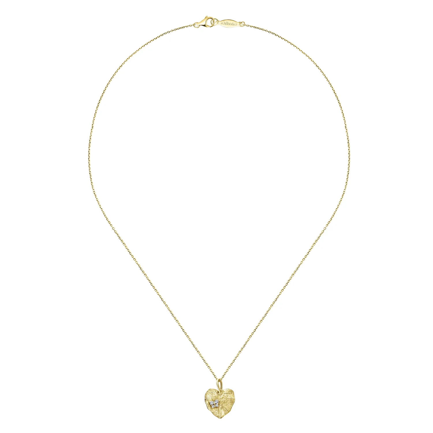 18 inch Diamond Leaf Pendant Necklace in 14K Yellow Gold, photograph 2