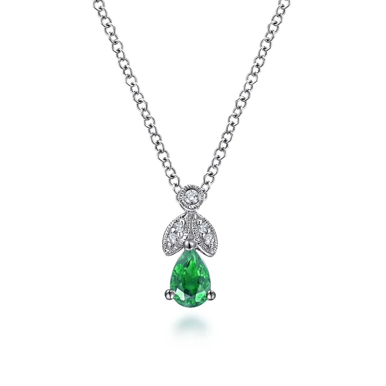 Emerald and Diamond Teardrop Pendant Necklace