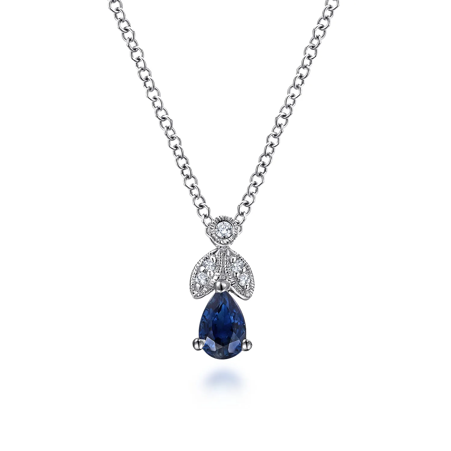 Sapphire and Diamond Teardrop Pendant Necklace