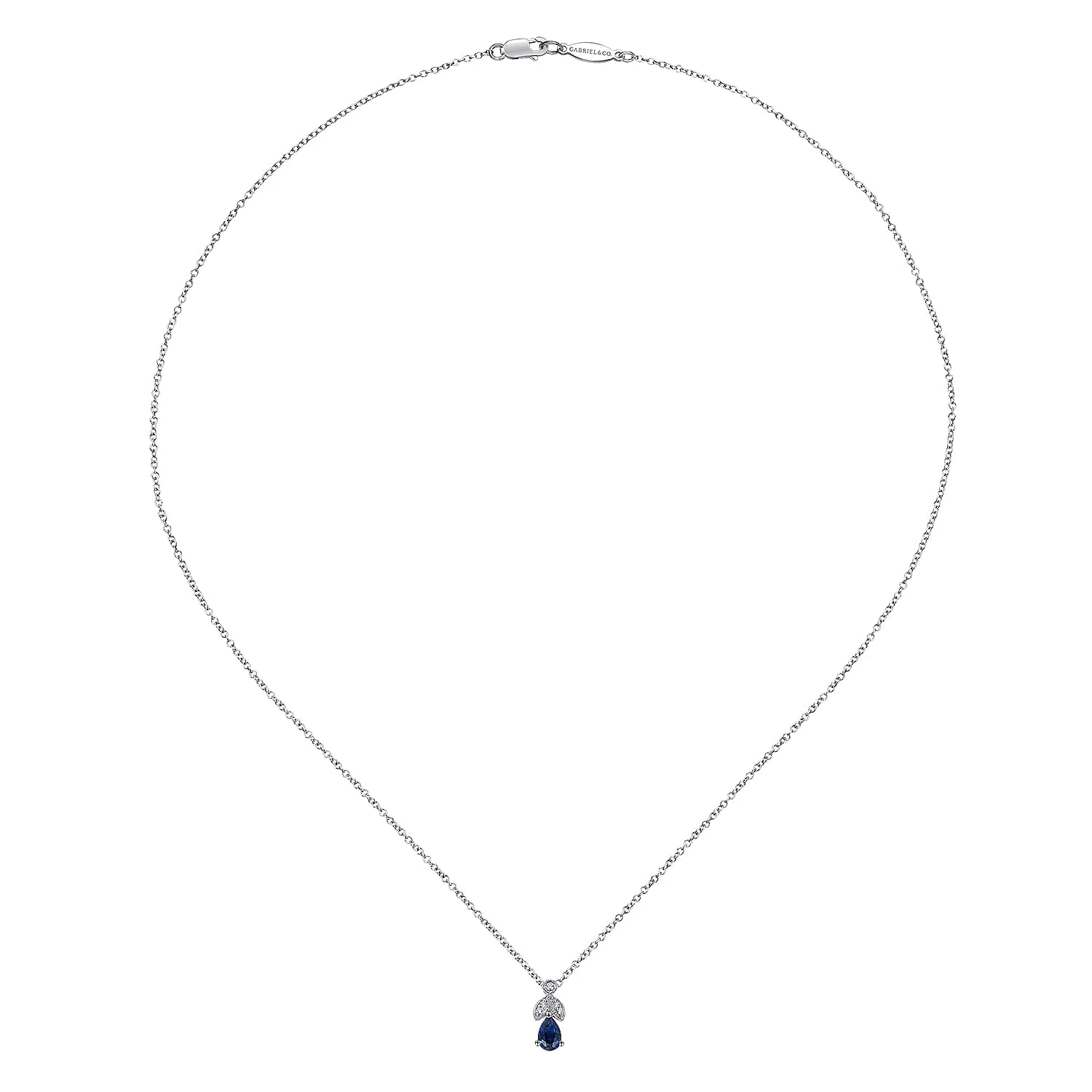 Sapphire and Diamond Teardrop Pendant Necklace in 14K White Gold, photograph 2