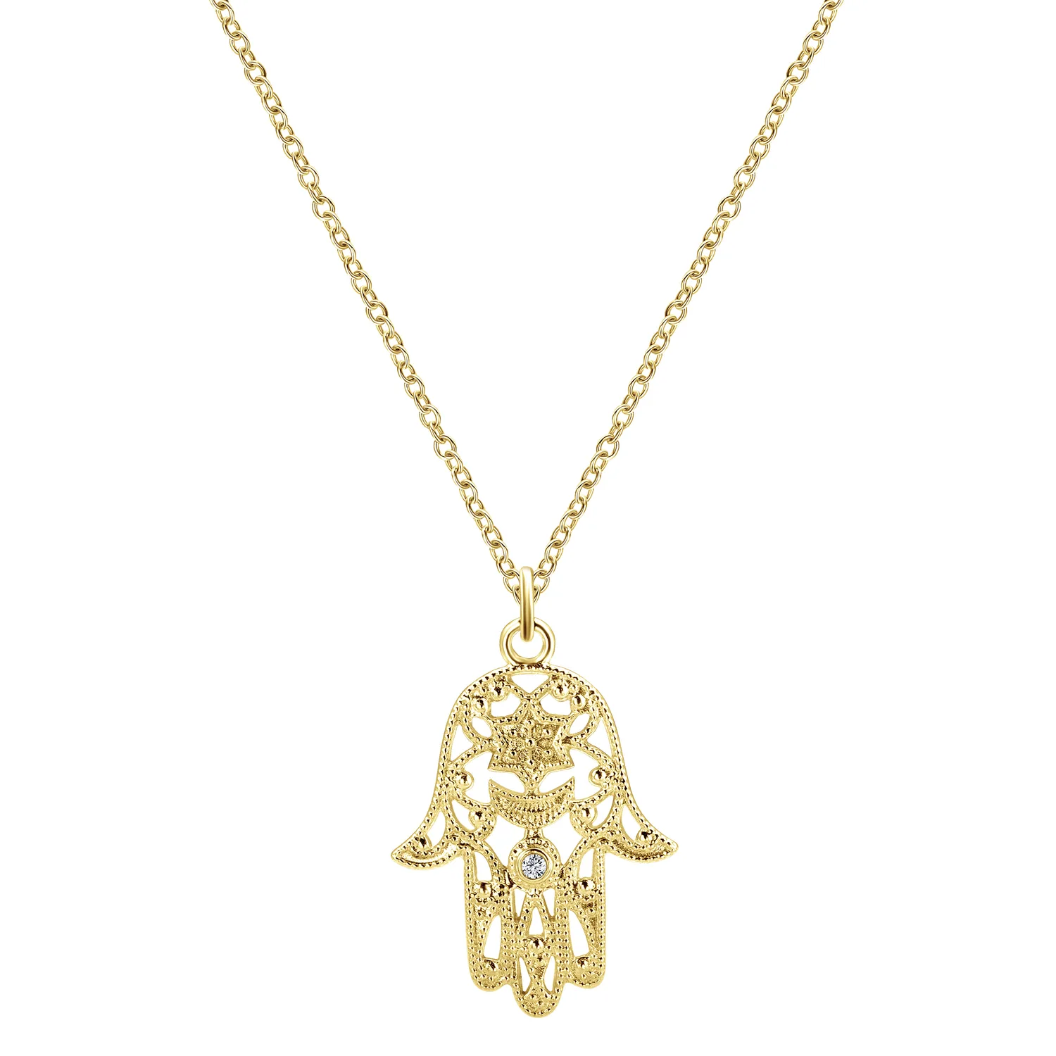 18 inch Filigree Diamond Hamsa Pendant Necklace