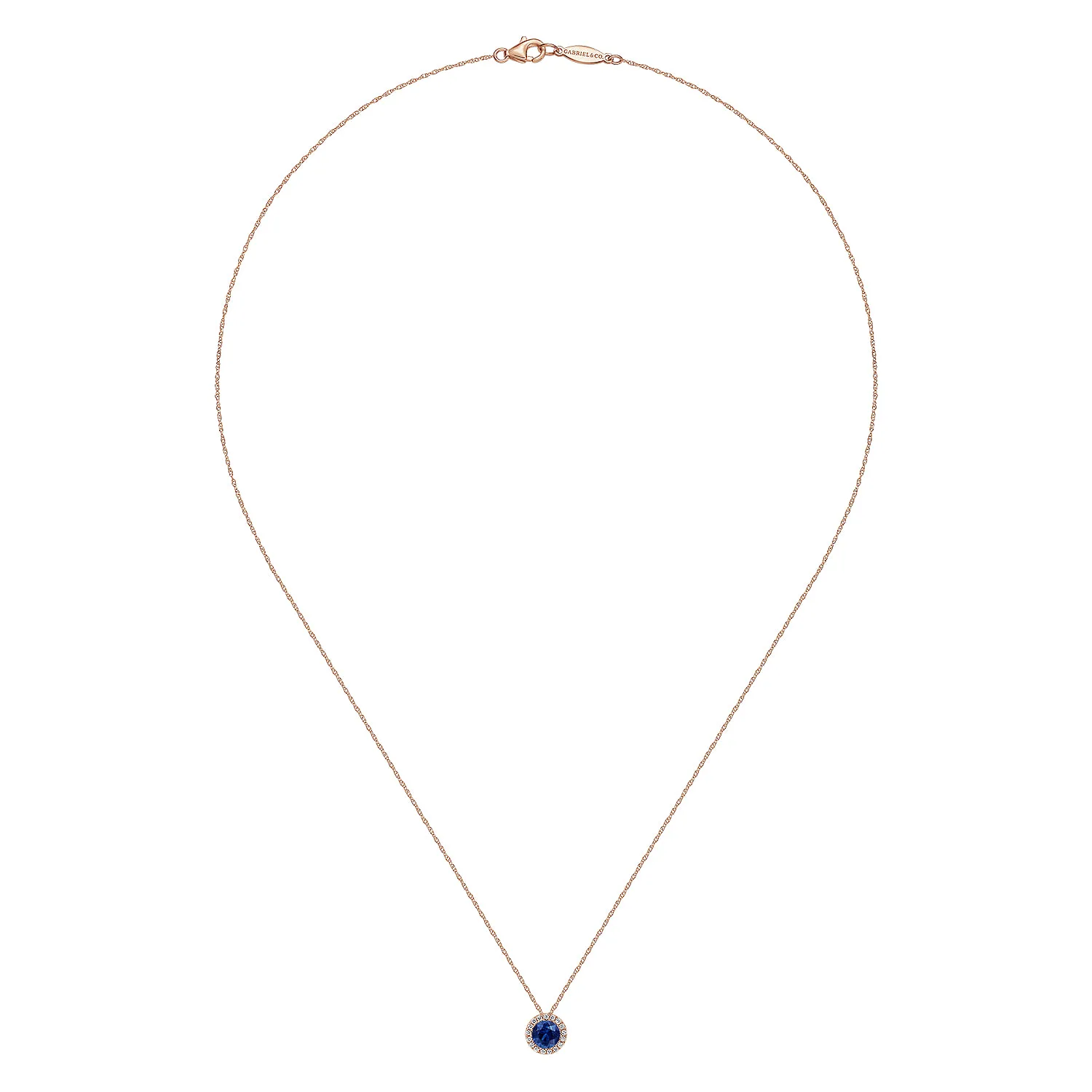 Blue Sapphire Pendant Necklace in 14K Rose Gold, photograph 2