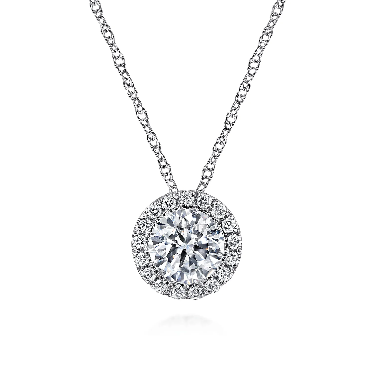 Round White Sapphire and Diamond Halo Necklace 4mm white sapphire center stone