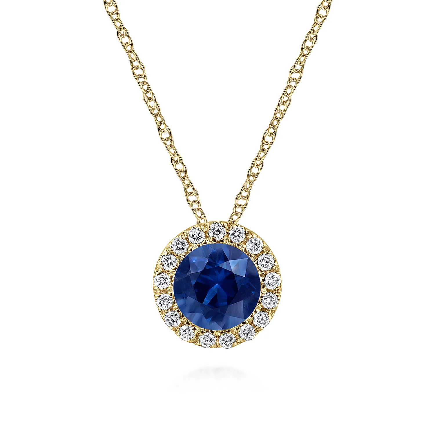 Blue Sapphire and Diamond Halo Pendant Necklace