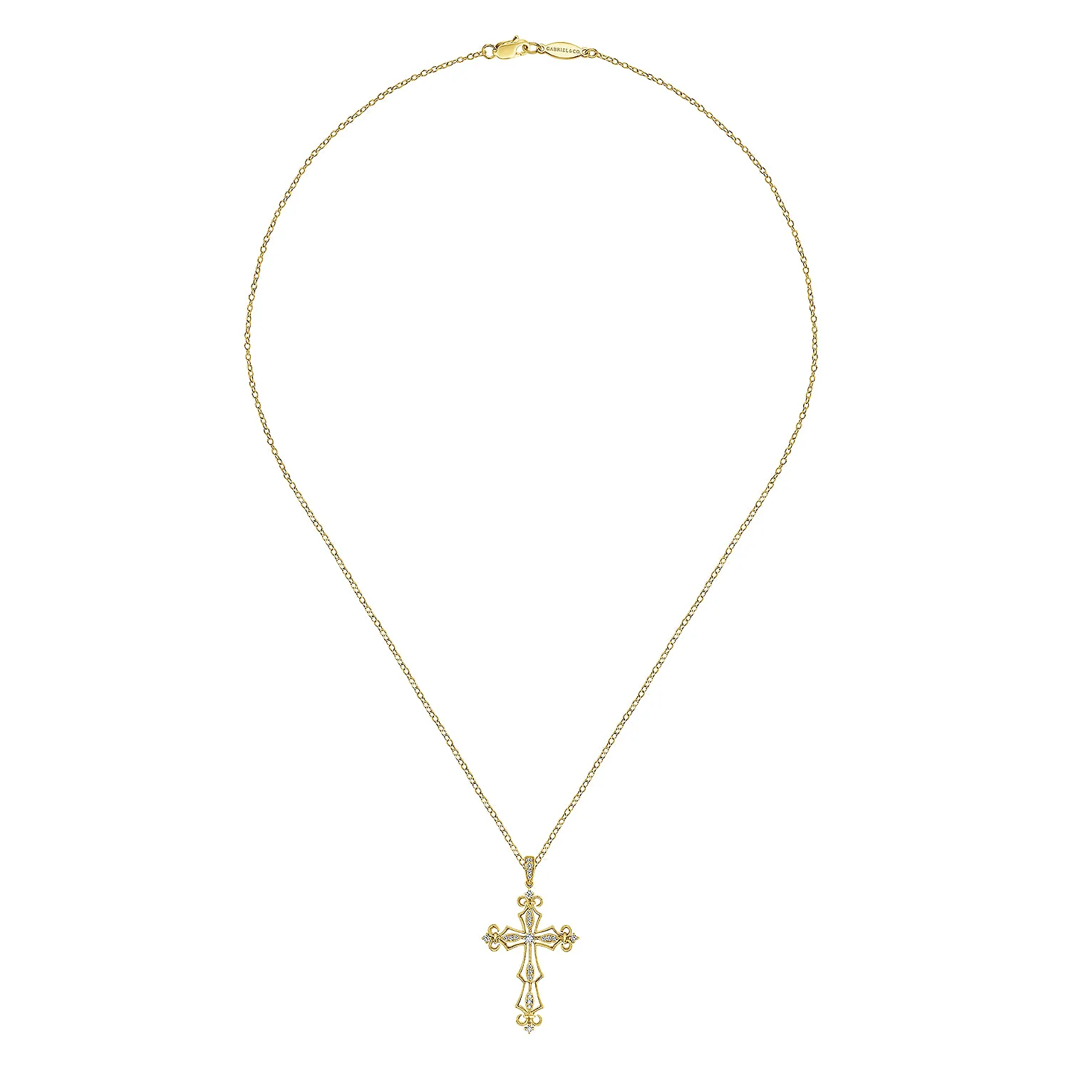 18 inch Open Diamond Cross Pendant Necklace in 14K Yellow Gold, photograph 2