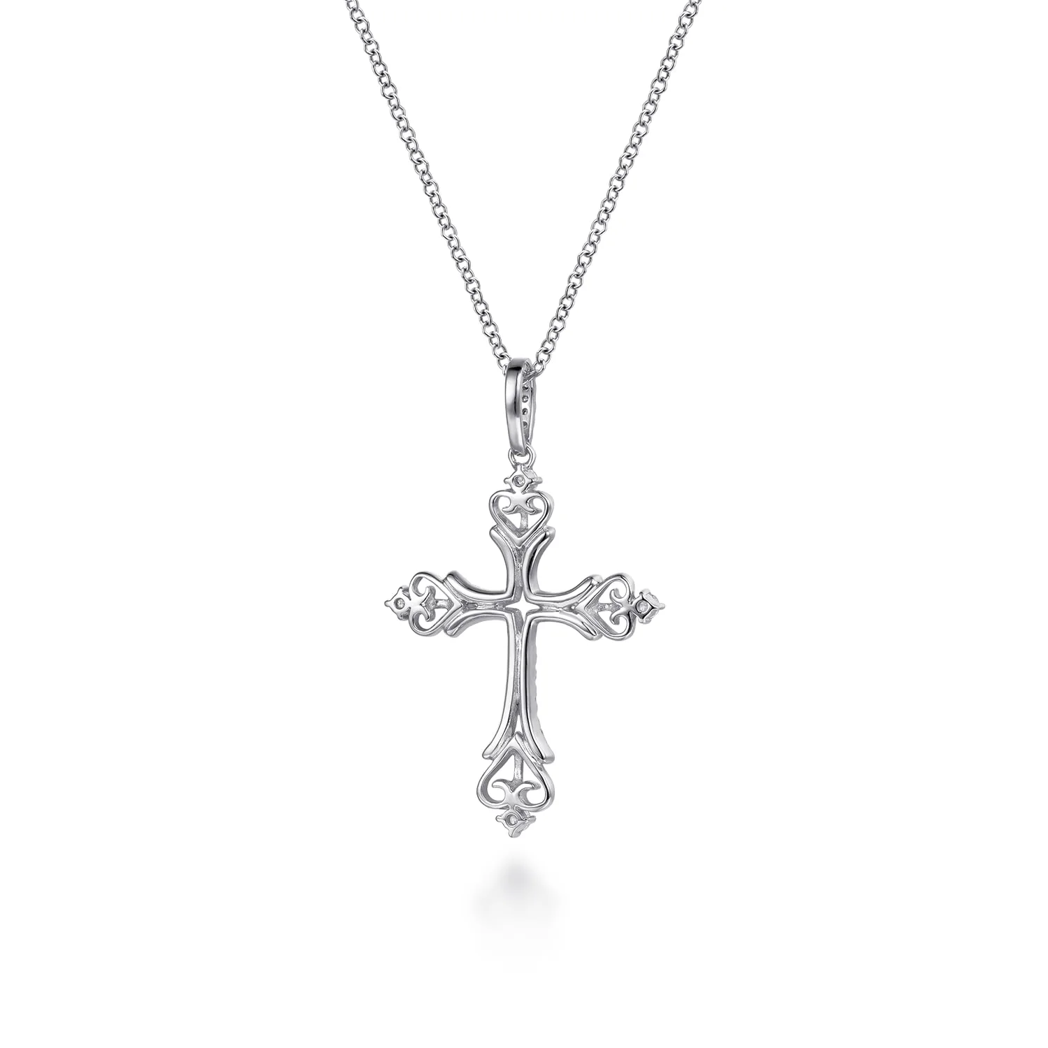 18 inch Diamond Cross Pendant Necklace in 14K White Gold, photograph 2