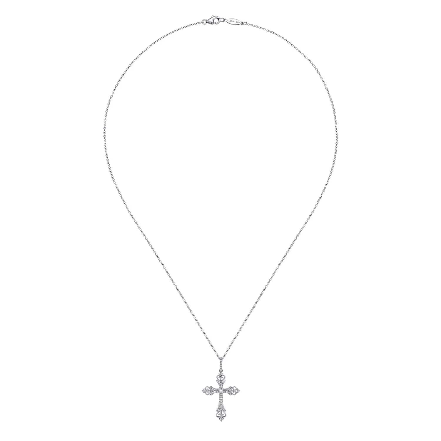 18 inch Diamond Cross Pendant Necklace in 14K White Gold, photograph 3