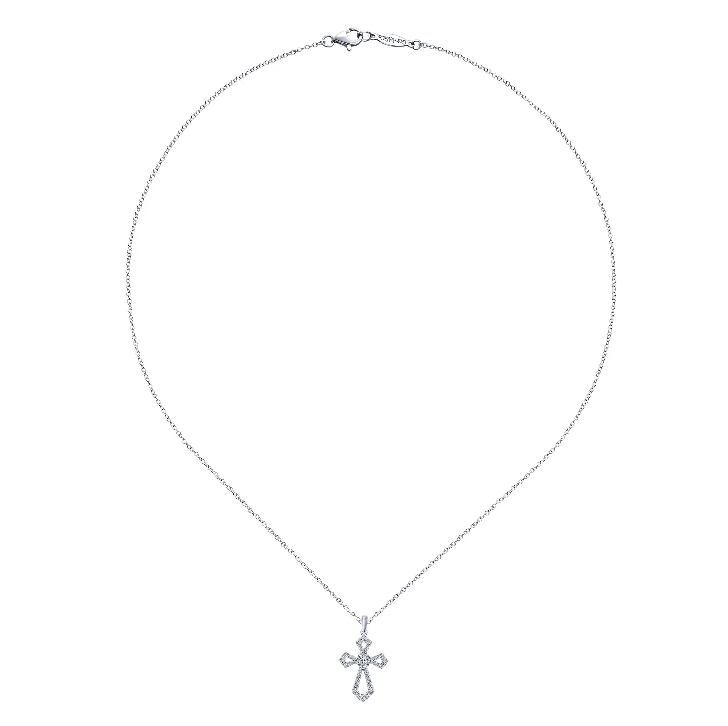 18 inch Open Diamond Cross Pendant Necklace in 14K White Gold, photograph 2