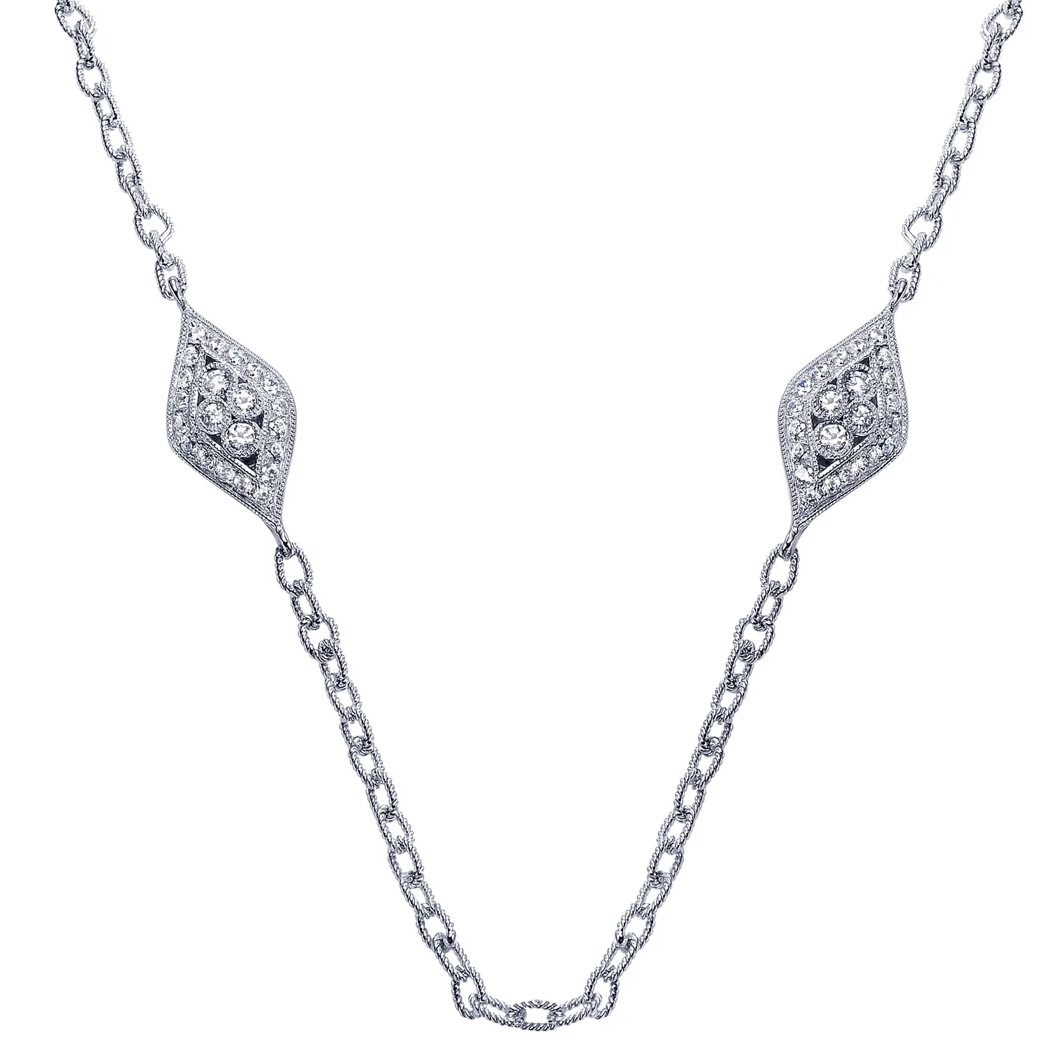 32 inch Milgrain and Diamond Station Necklace