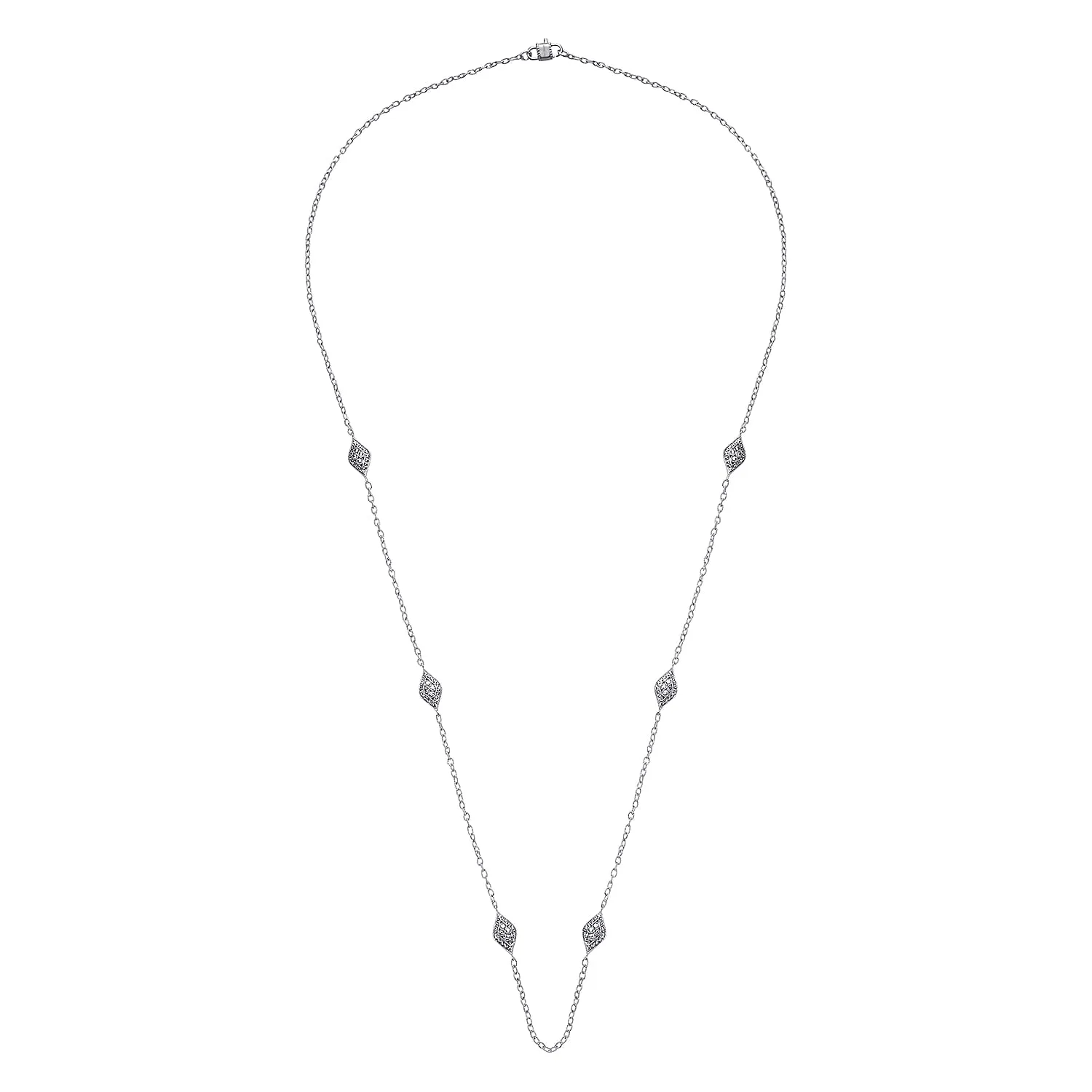 32 inch Milgrain and Diamond Station Necklace in 18K White Gold, photograph 2