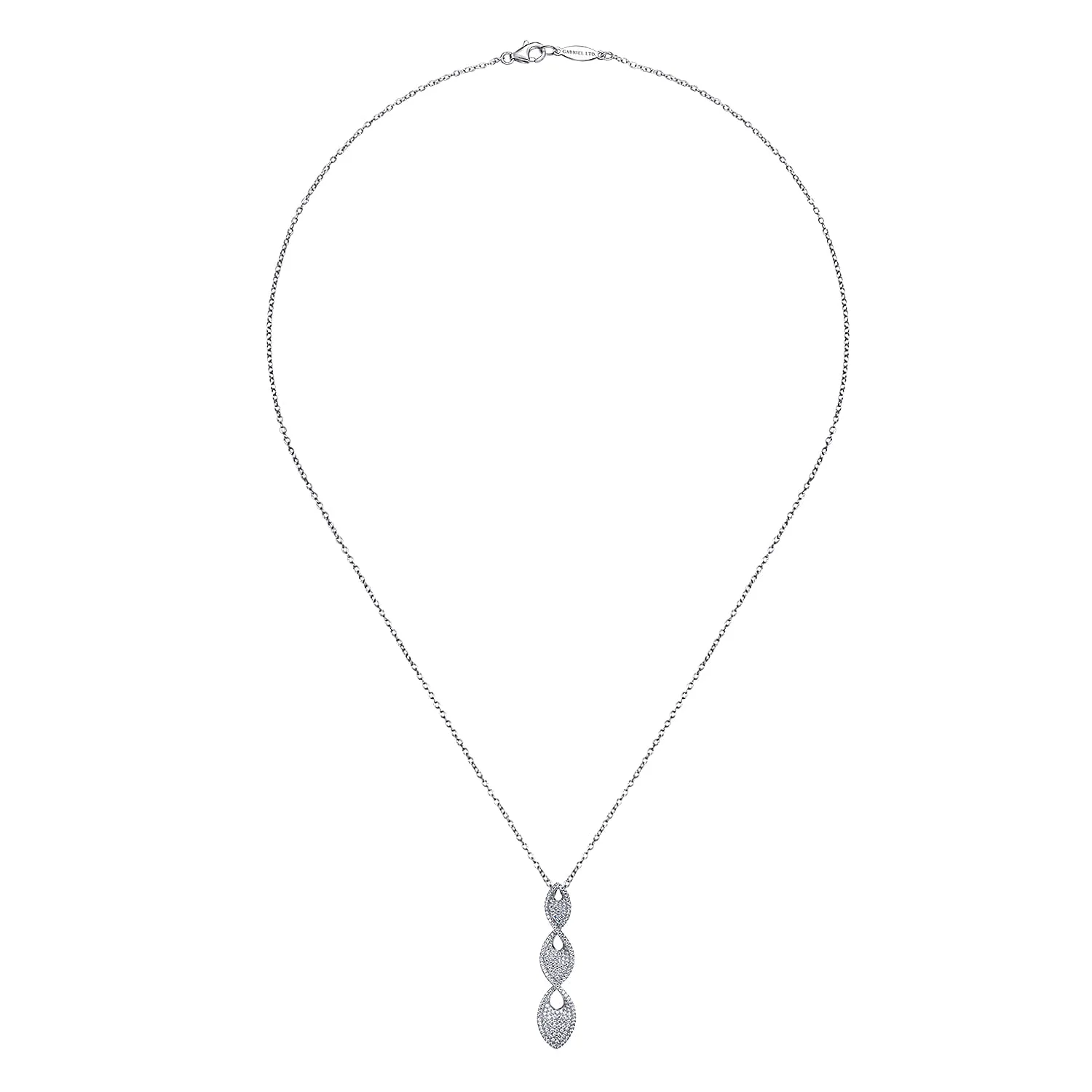 18 inch Triple Pave Diamond Pendant Necklace in 18K White Gold, photograph 2