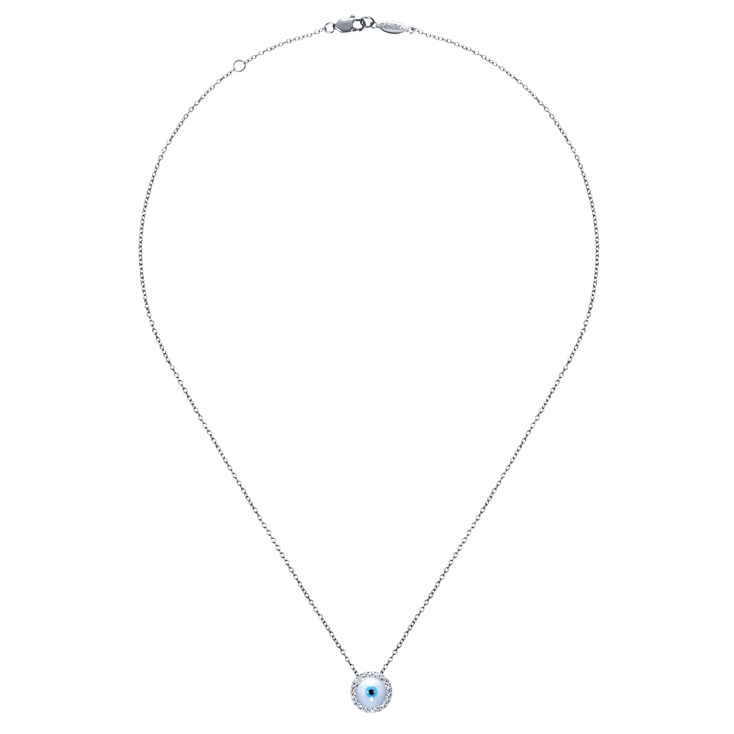 Diamond Evil Eye Pendant Necklace in 14K White Gold, photograph 2