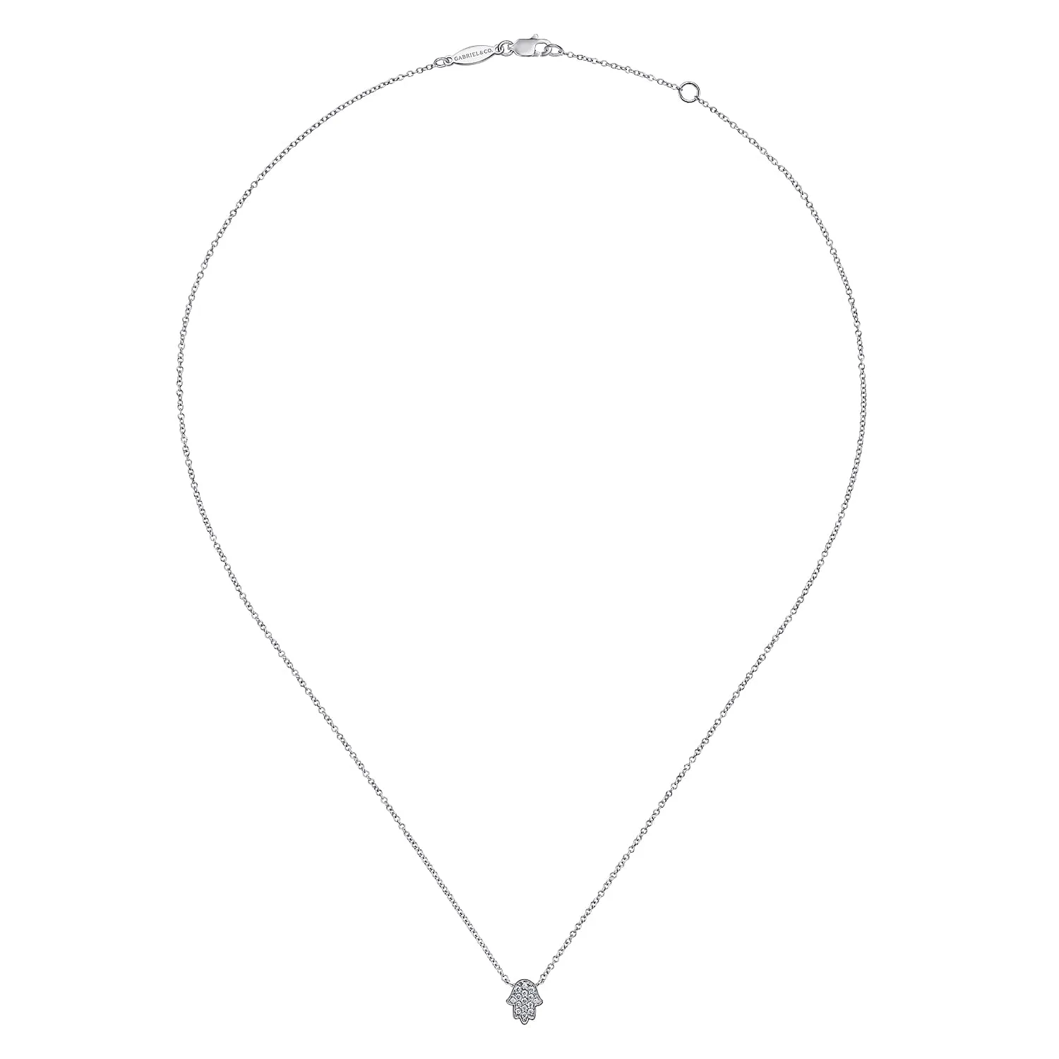 Pave Diamond Hamsa Pendant Necklace in 14K White Gold, photograph 2