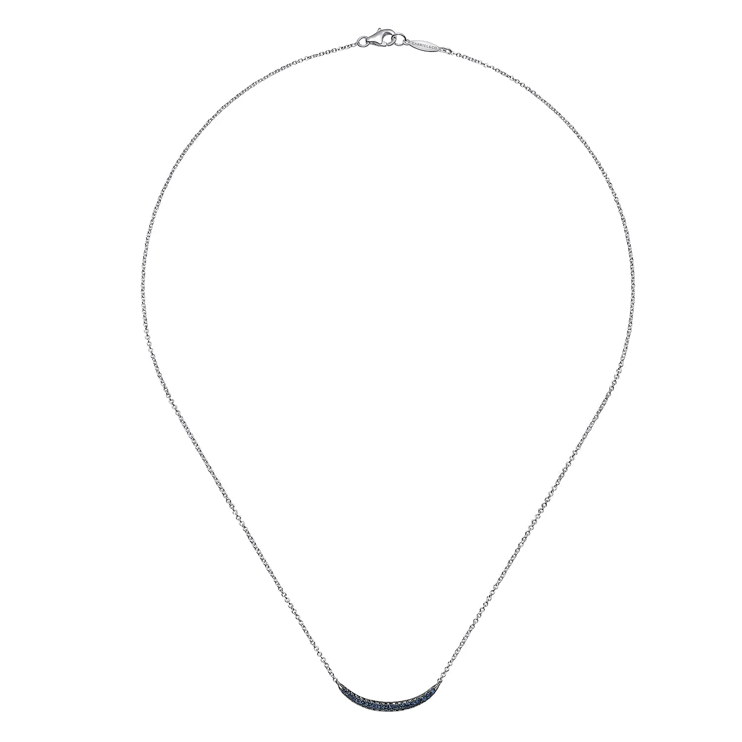 18 inch and Sapphire Curved Bar Necklace in Sterling Silver, photograph 2