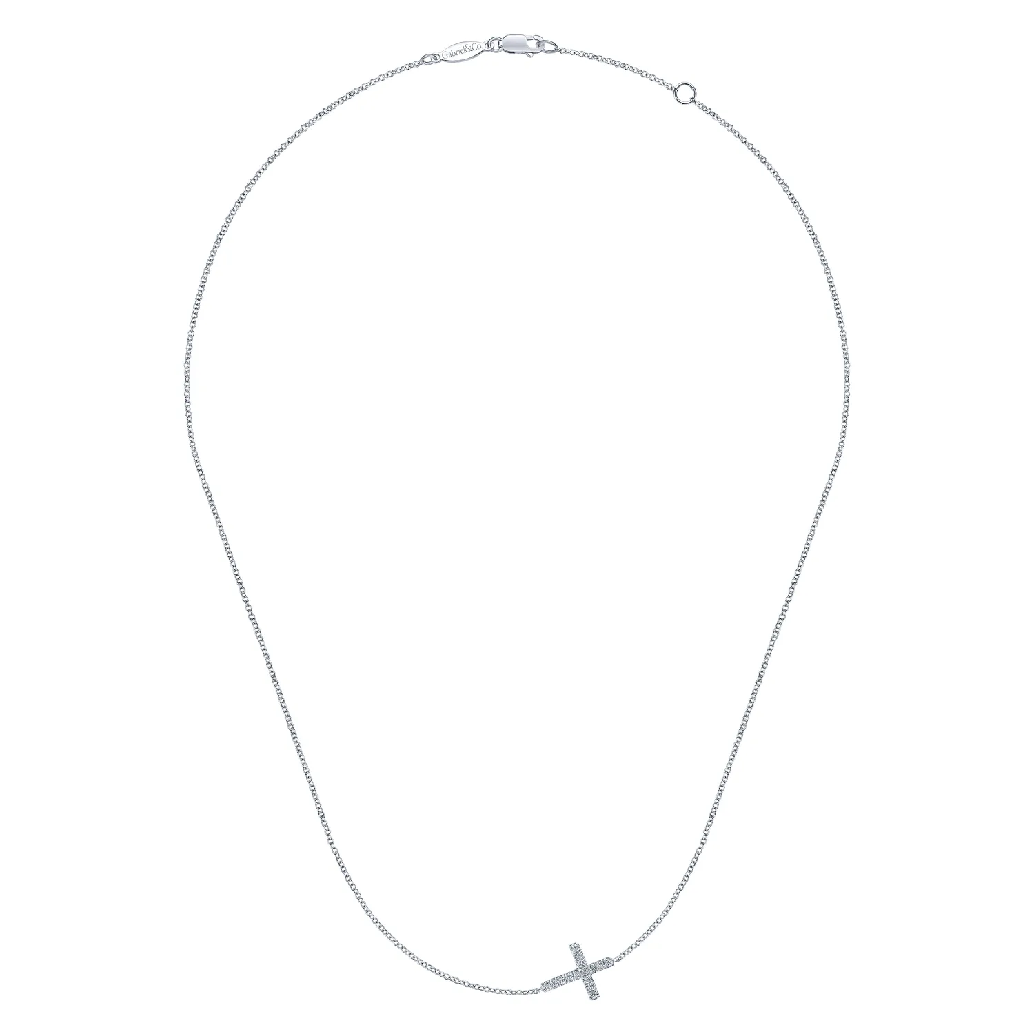 Pave Diamond Cross Necklace in 14K White Gold, photograph 2