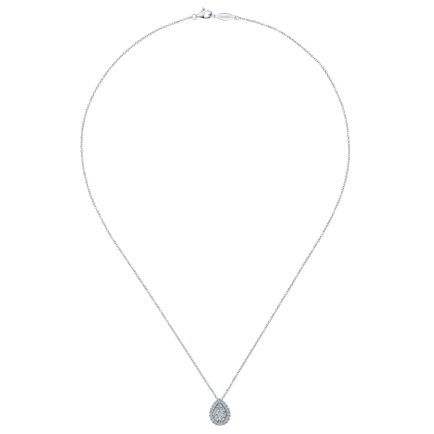 18 inch Pave Diamond Teardrop Pendant Necklace in 14K White Gold, photograph 2