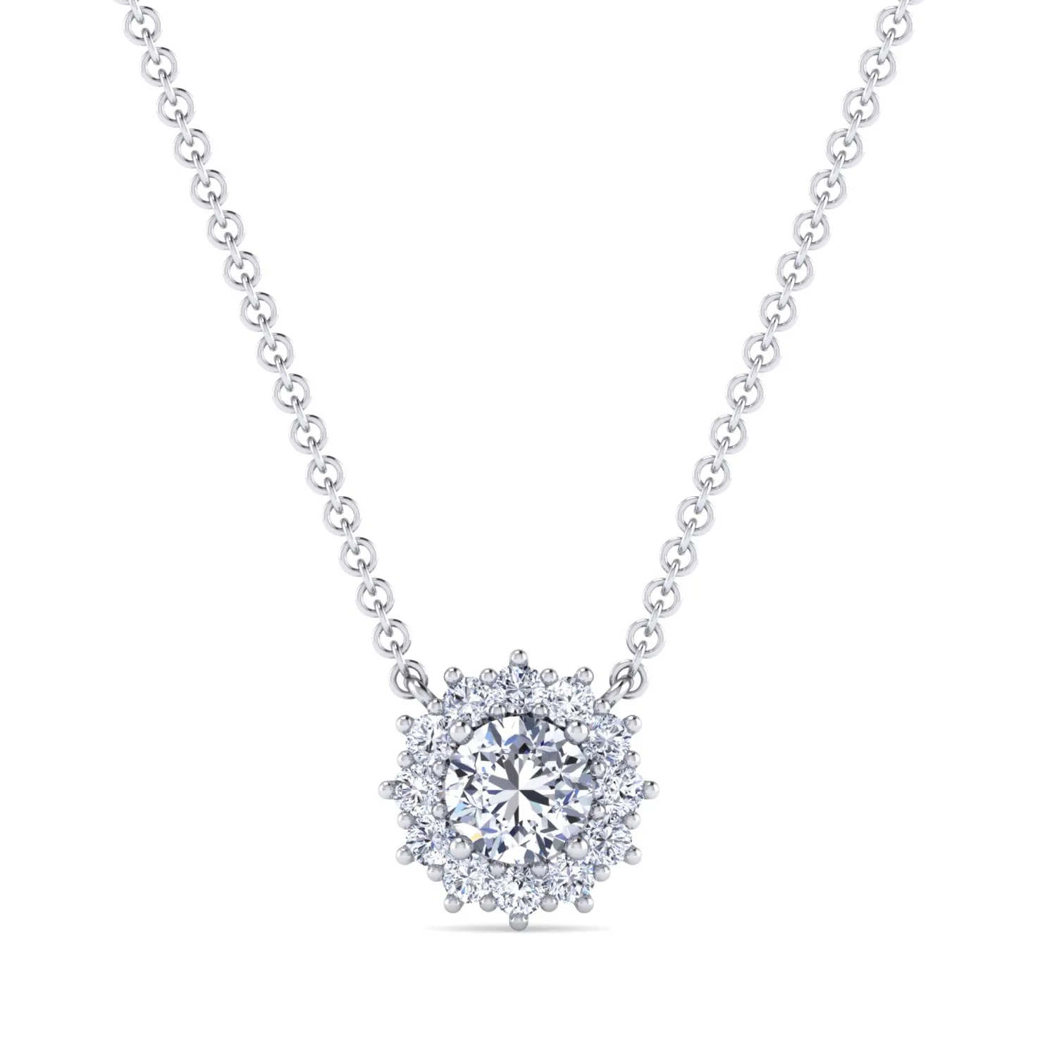 18 inch Diamond Halo Pendant Necklace