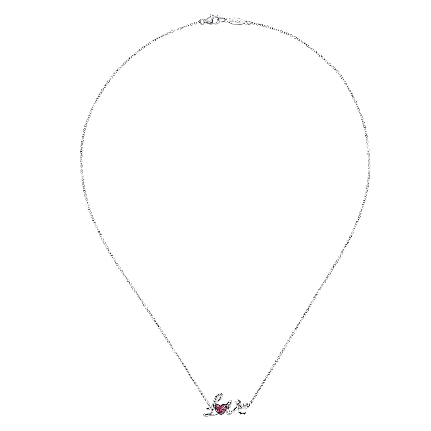 18 inch Ruby Pave Love Necklace in Sterling Silver, photograph 2
