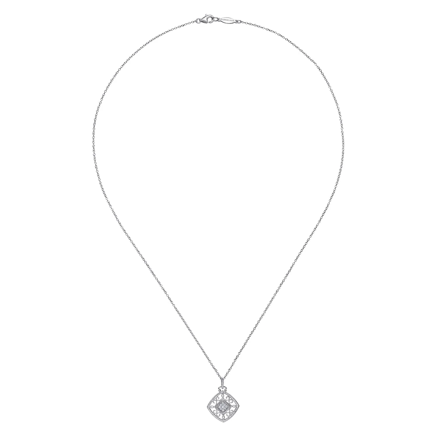 Vintage Diamond Pendant Necklace in Sterling Silver, photograph 2