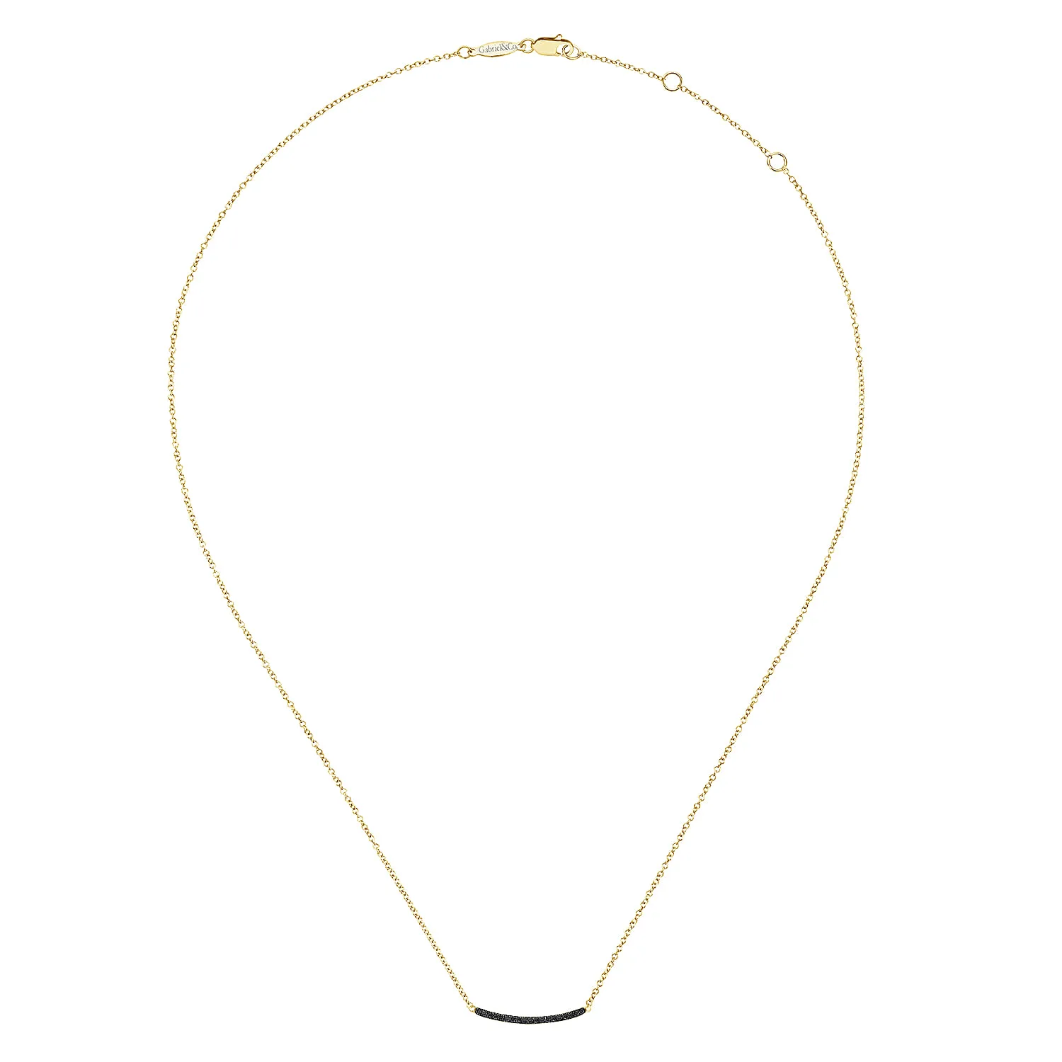 18 inch Black Diamond Pave Curved Bar Necklace in 14K Yellow Gold, photograph 2