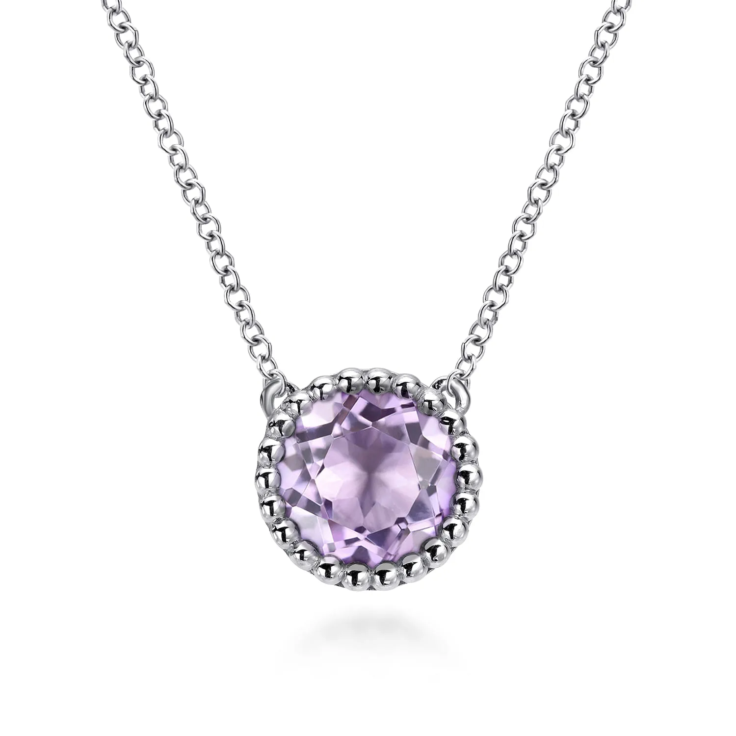 Round Pink Amethyst Pendant Necklace