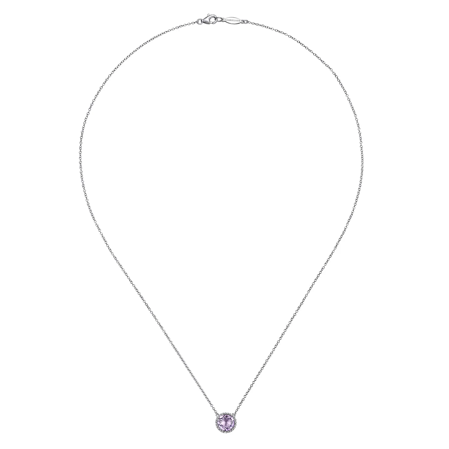 Round Pink Amethyst Pendant Necklace in Sterling Silver, photograph 2