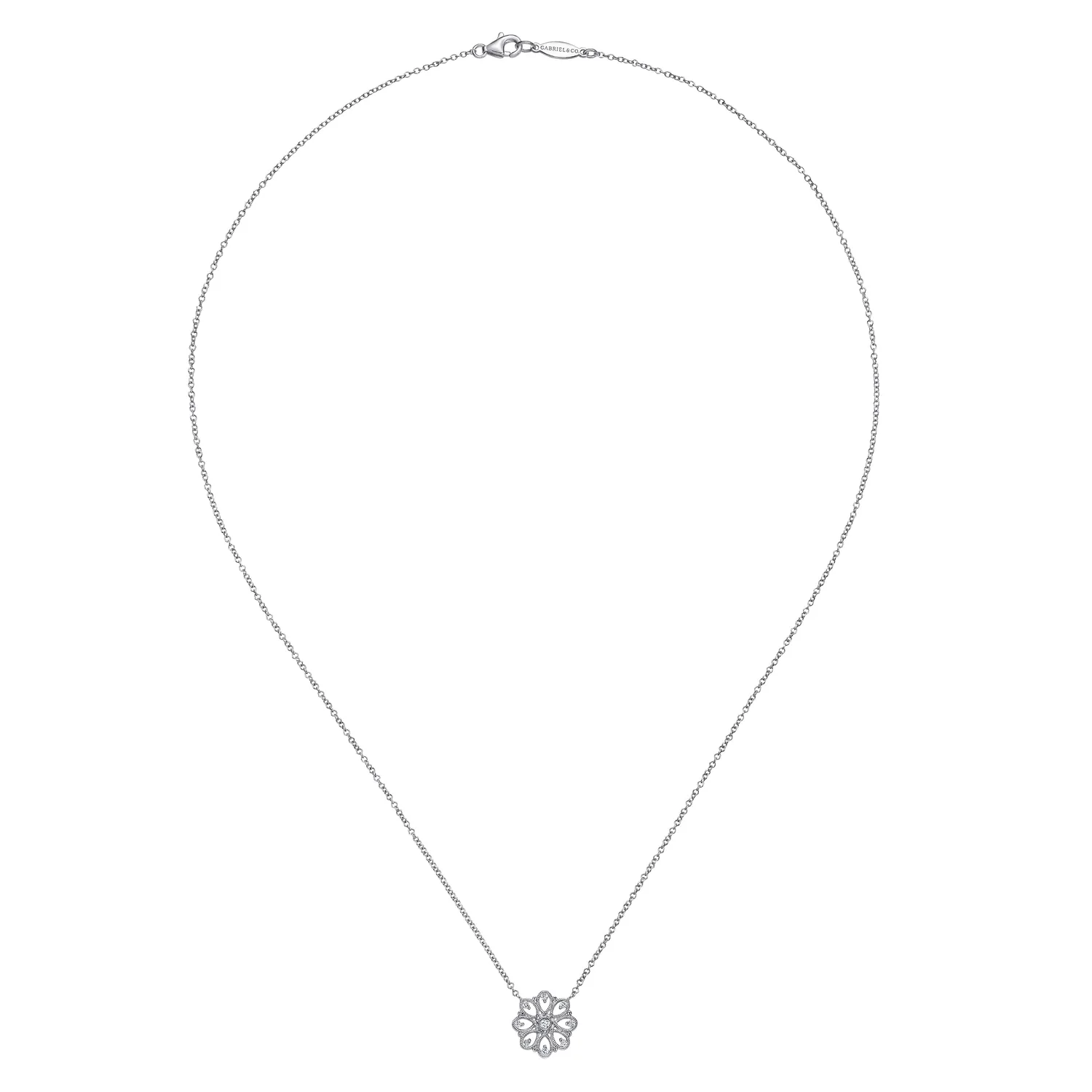 18 inch White Sapphire Filigree Pendant Necklace in Sterling Silver, photograph 2