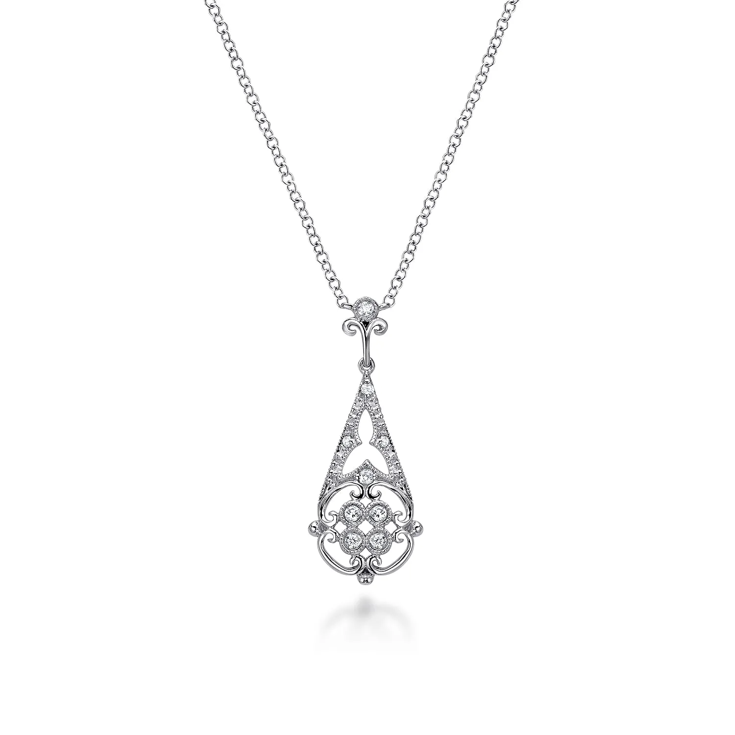 Vintage Inspired Diamond Teardrop Pendant Necklace
