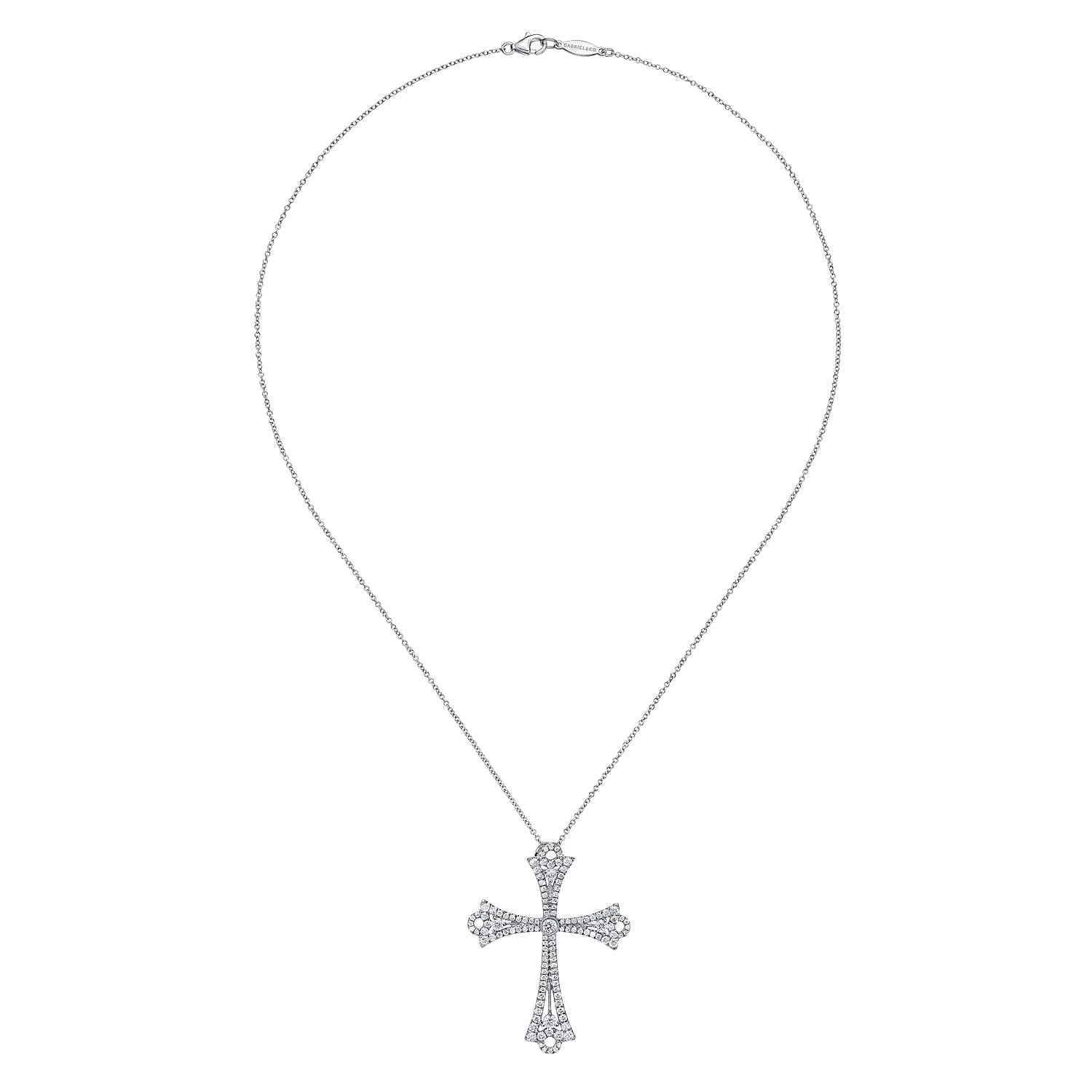 Diamond Cross Pendant Necklace in 18K White Gold, photograph 2