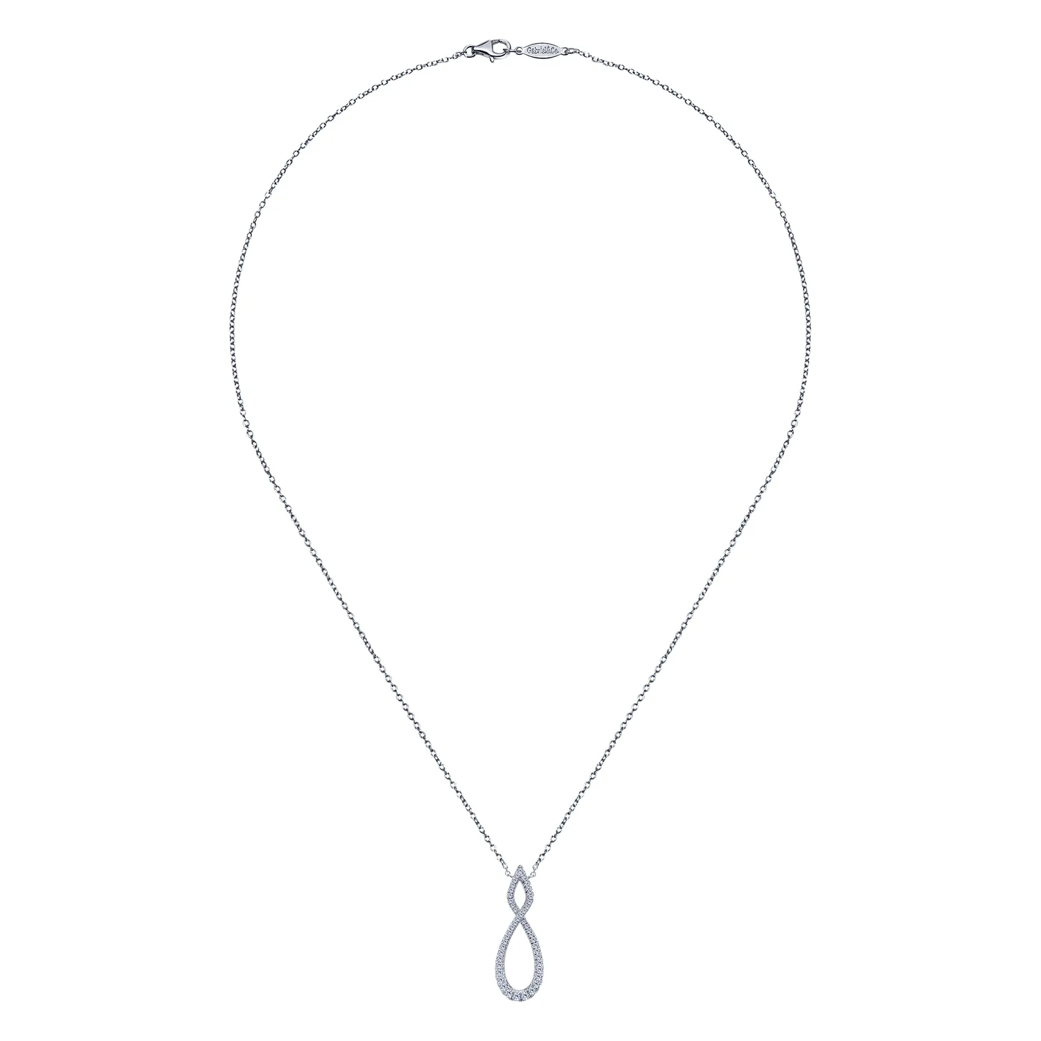 Open Diamond Pave Twisted Pendant Necklace in 14K White Gold, photograph 2