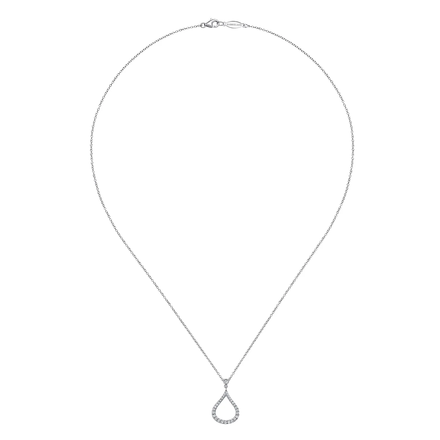 Diamond Pave Teardrop Pendant Necklace in 14K White Gold, photograph 2