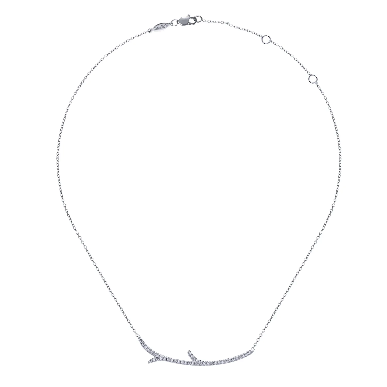 18 inch Curved Diamond Branch Necklace in 14K White Gold, photograph 2