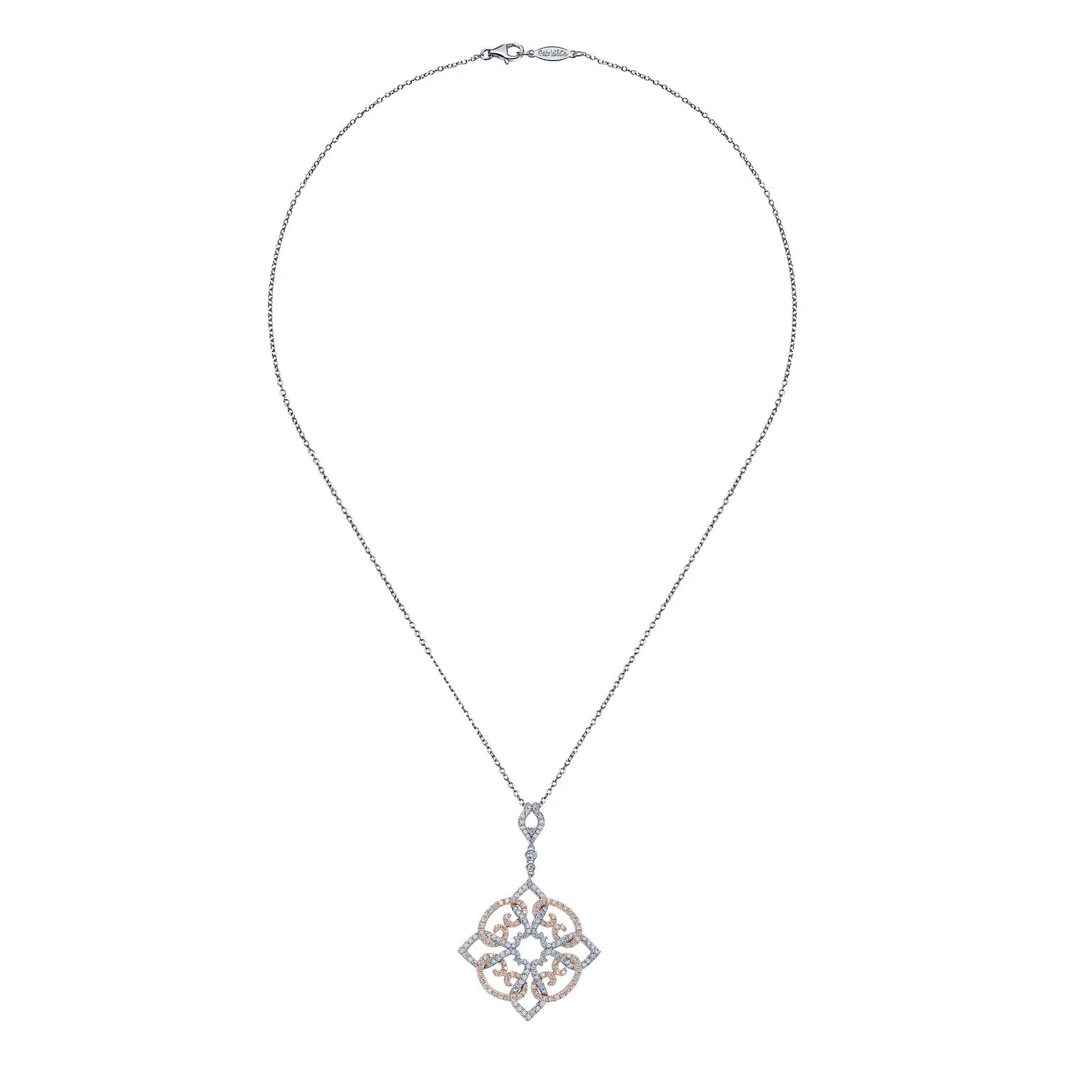 18 inch Floral Diamond Pendant Necklace in 14K White/Rose Gold, photograph 2