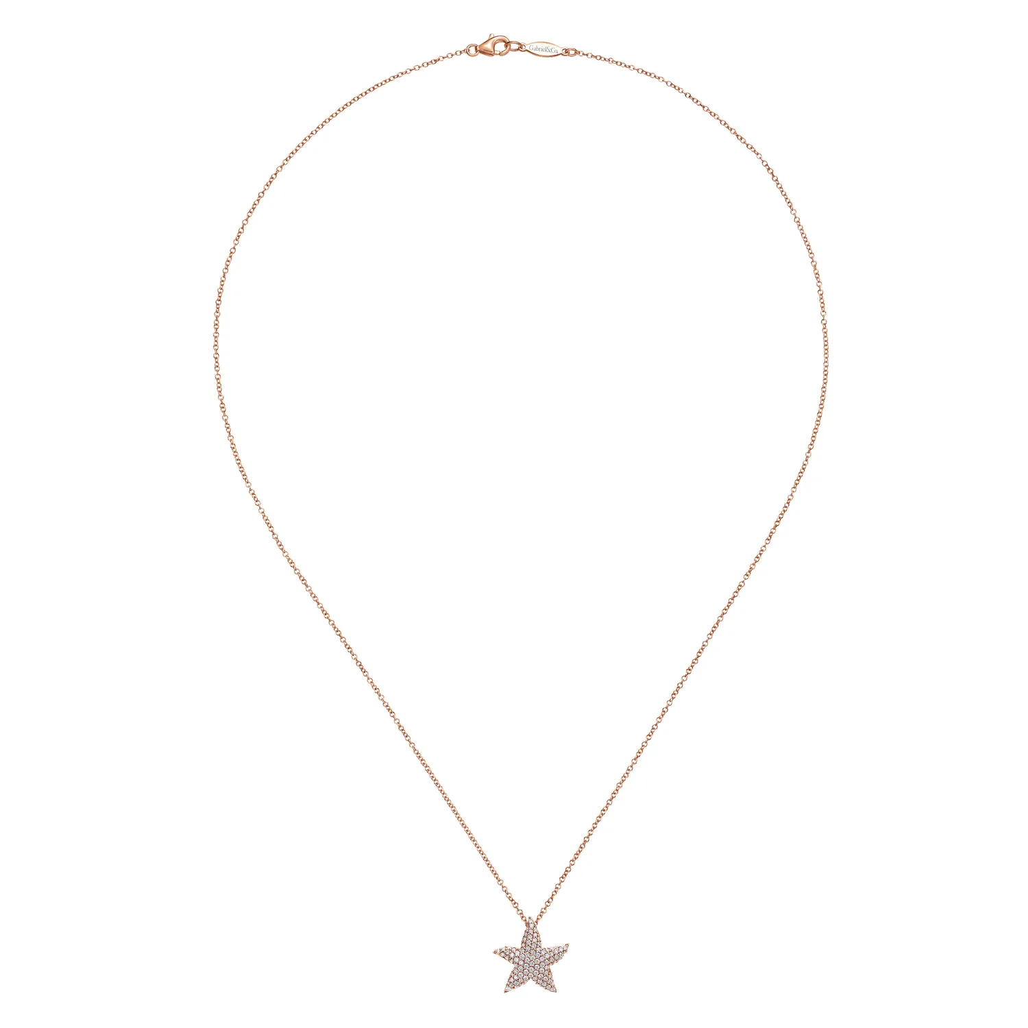 18 inch Pave Diamond Starfish Pendant Necklace in 14K Rose Gold, photograph 2