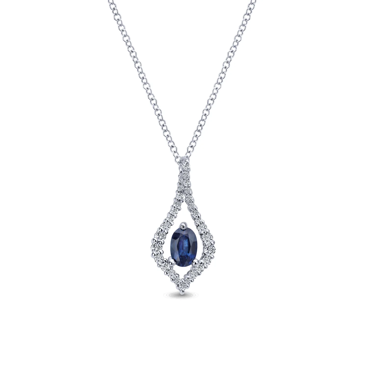 Floating Oval Sapphire Diamond Teardrop Pendant Necklace