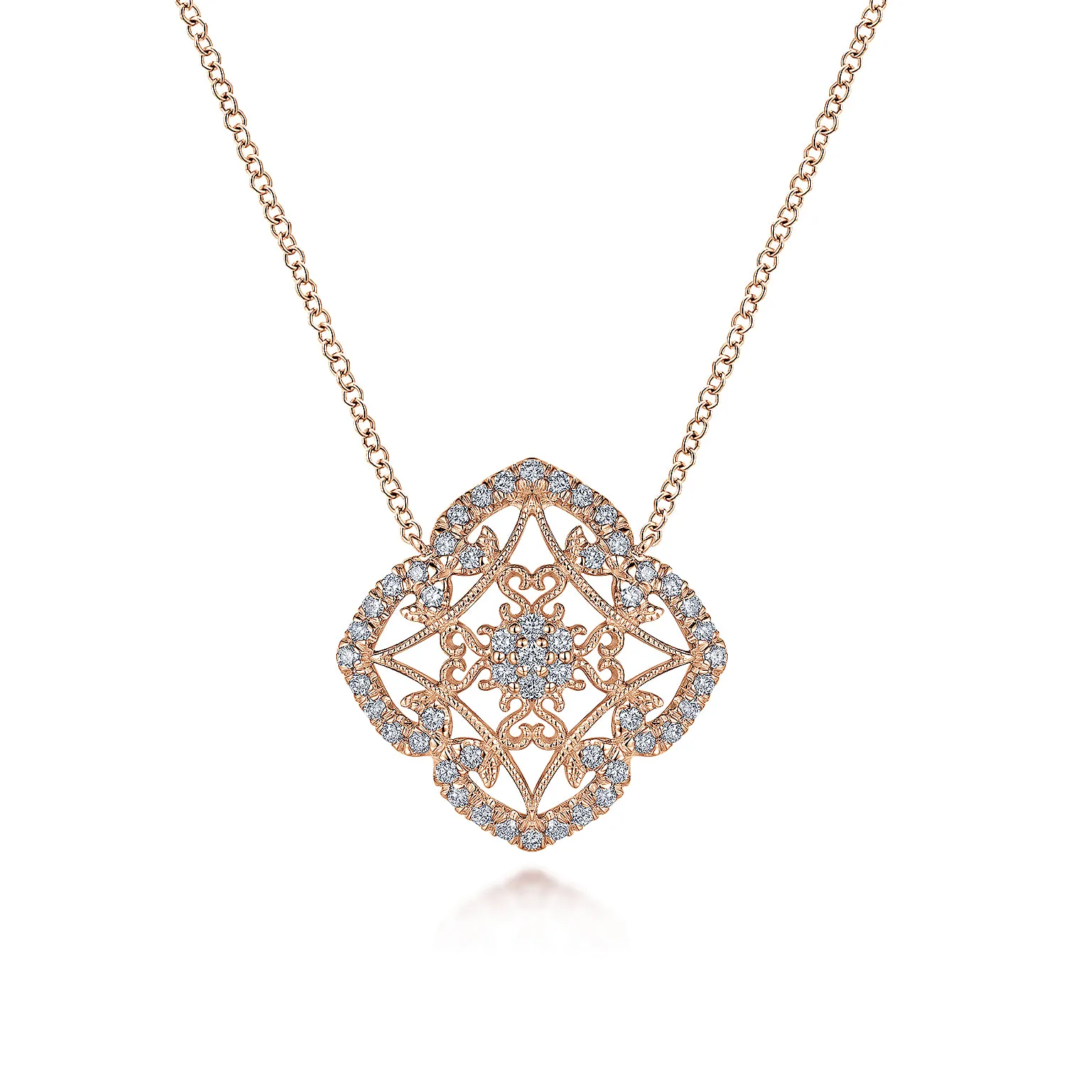 Vintage Inspired Filigree Diamond Pendant Necklace