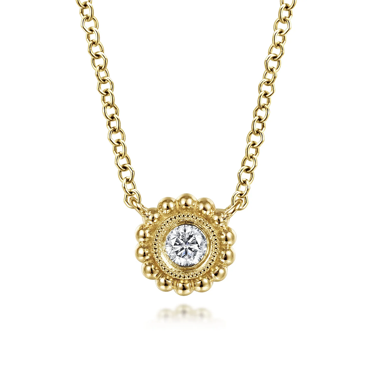 Beaded Bezel Set Diamond Pendant Necklace