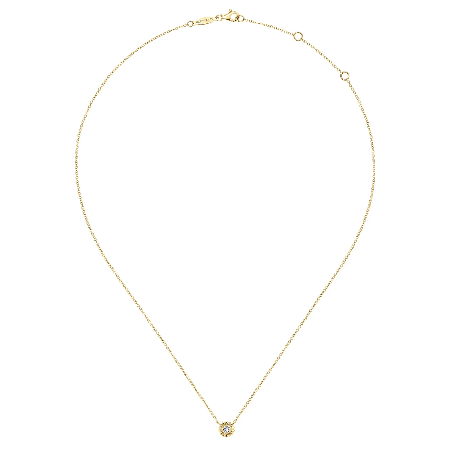 Beaded Bezel Set Diamond Pendant Necklace in 14K Yellow Gold, photograph 2