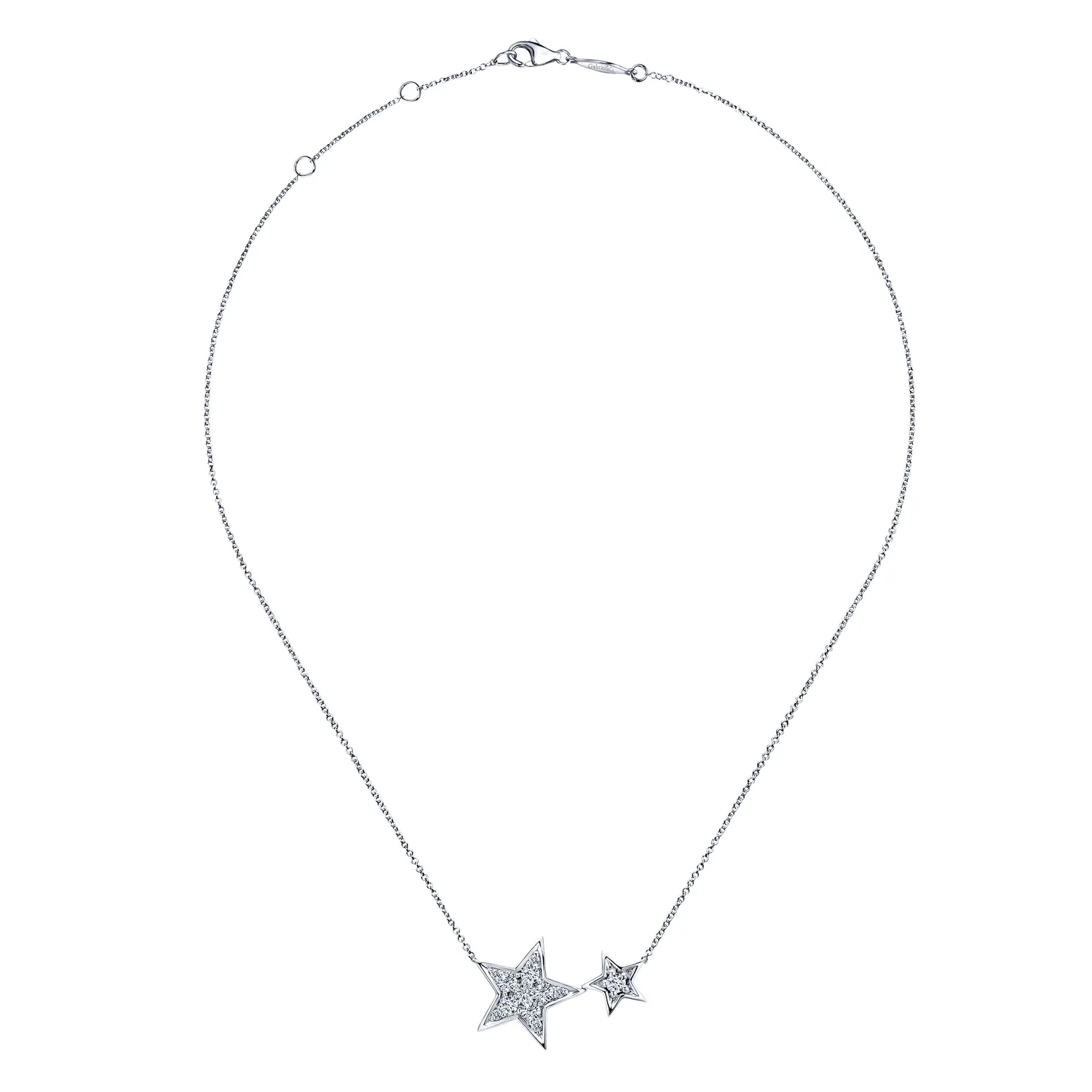 Double Pave Diamond Star Necklace in 14K White Gold, photograph 2