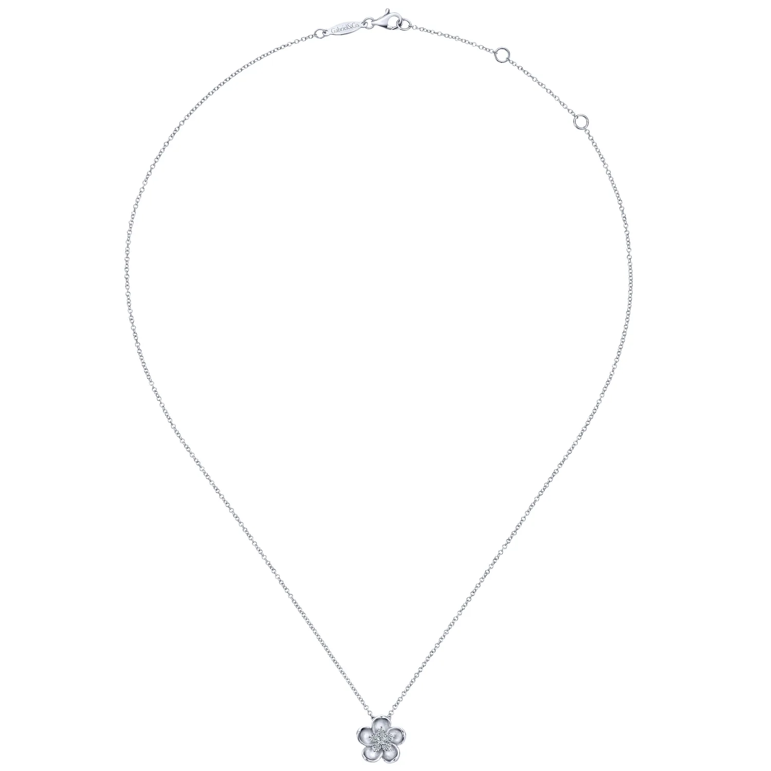 Sculpted Flower Pendant Necklace in 14K White Gold, photograph 2