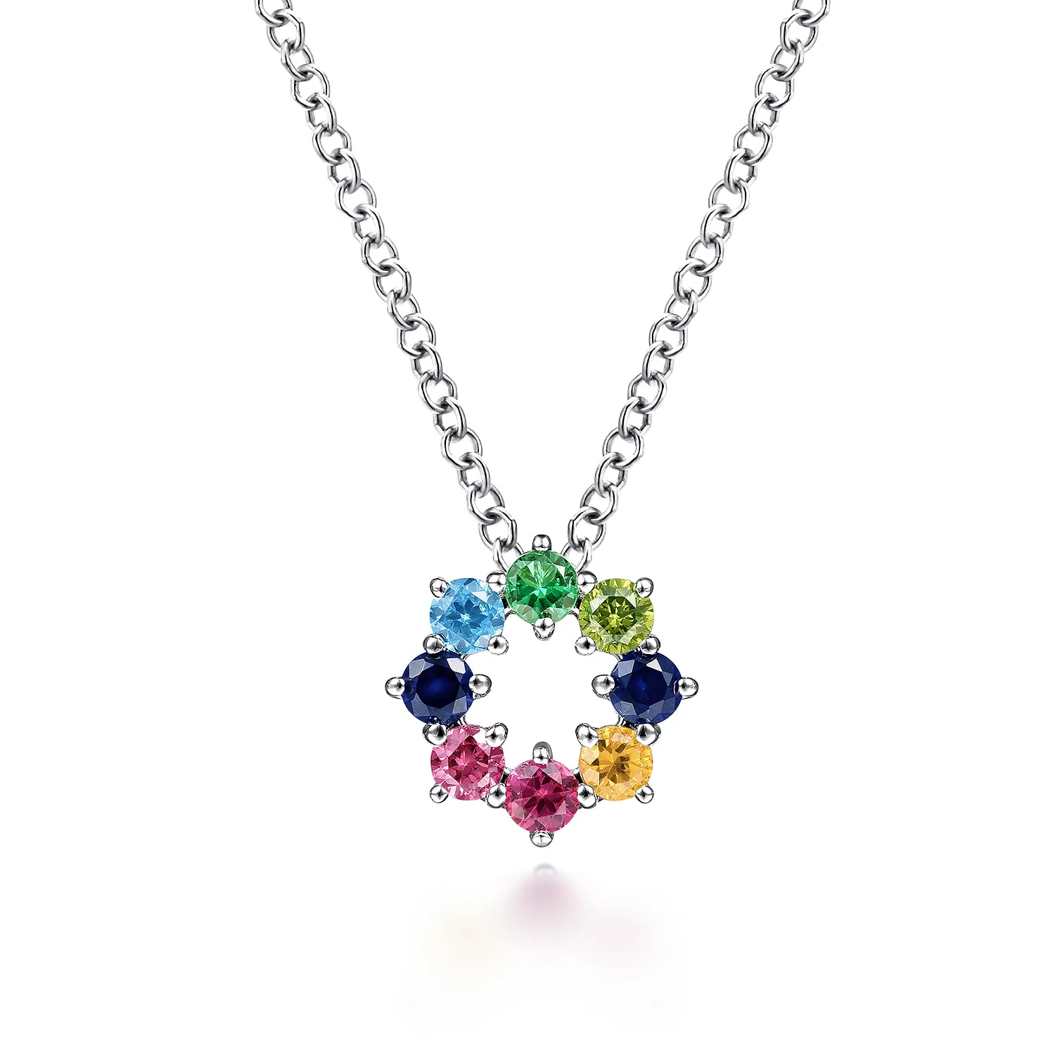 Rainbow Color Stone Circle Pendant Necklace