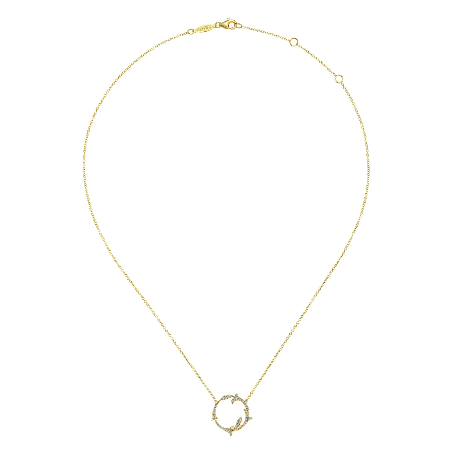 Split Chain Diamond Circle Pendant Necklace in 14K Yellow Gold, photograph 2