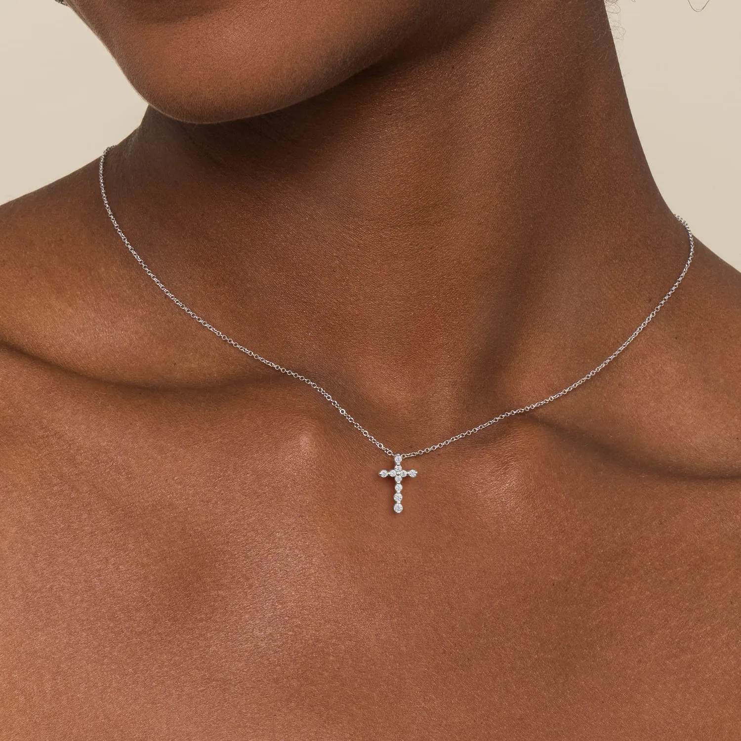 Diamond Cross Necklace in 14K White Gold, photograph 3