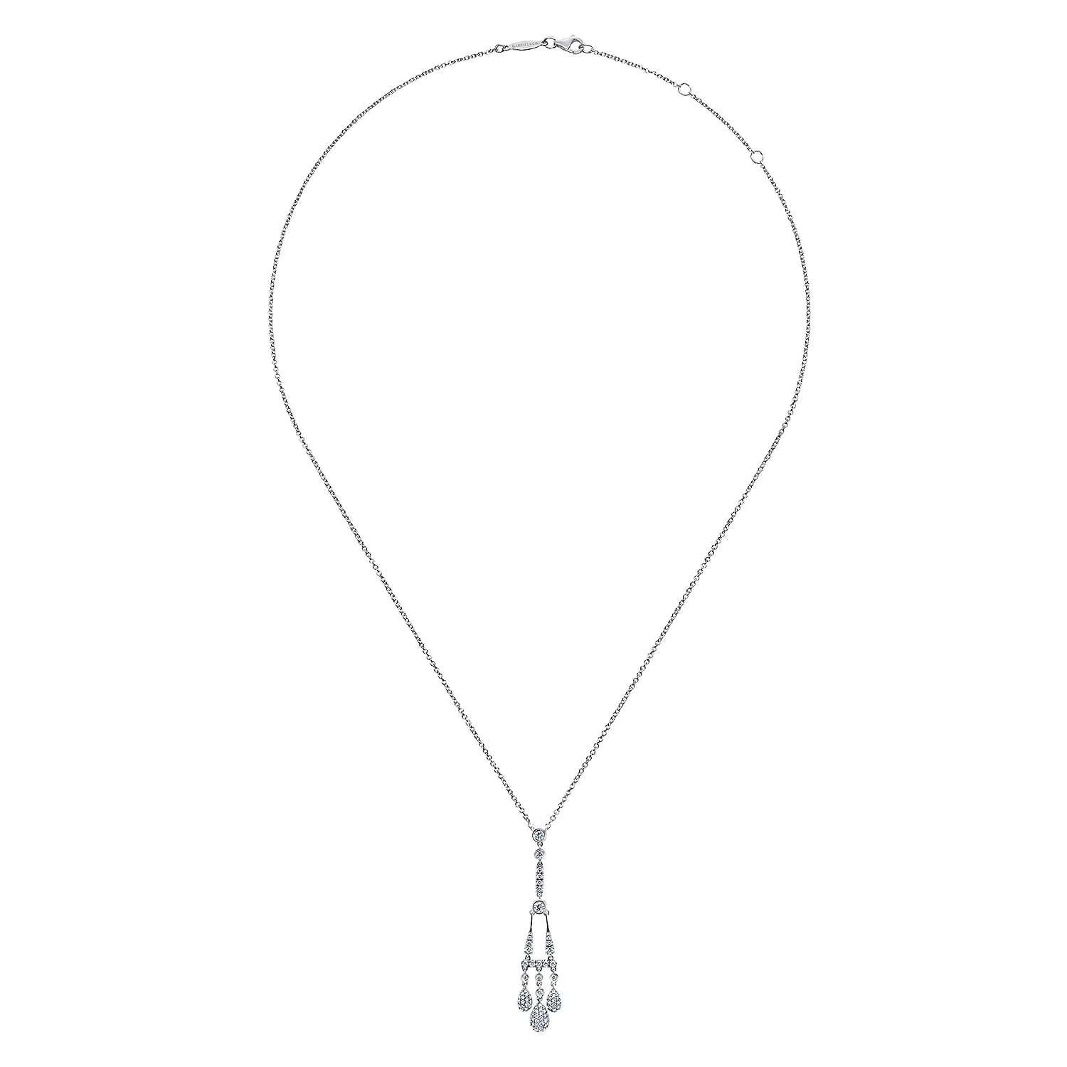 Linear Diamond Drops Necklace in 14K White Gold, photograph 2