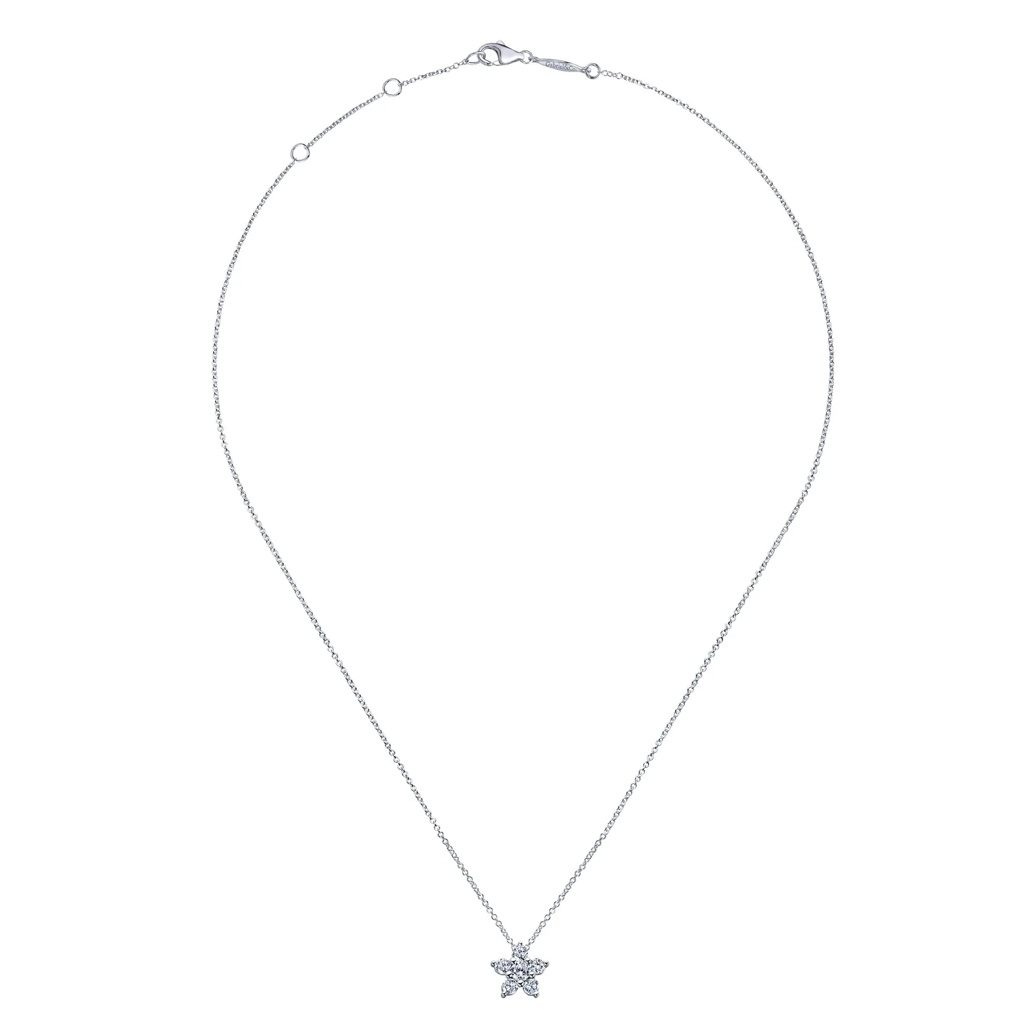 Pave Diamond Star Pendant Necklace in 14K White Gold, photograph 2
